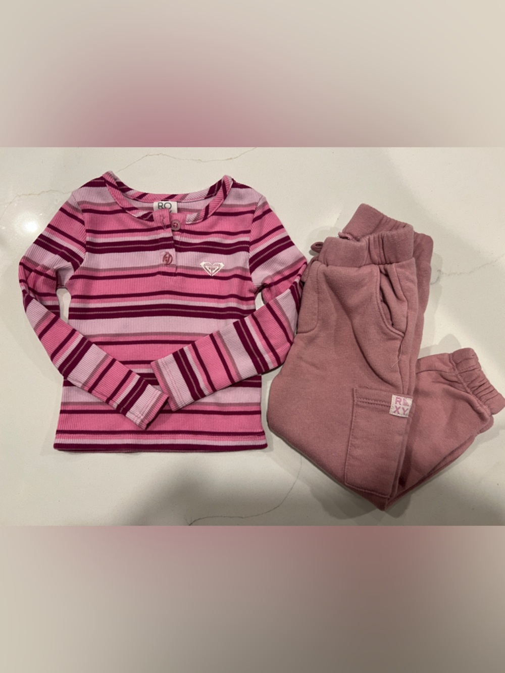 Roxy Girls Pink & Magenta Striped Long Sleeve Top with Rose Joggers